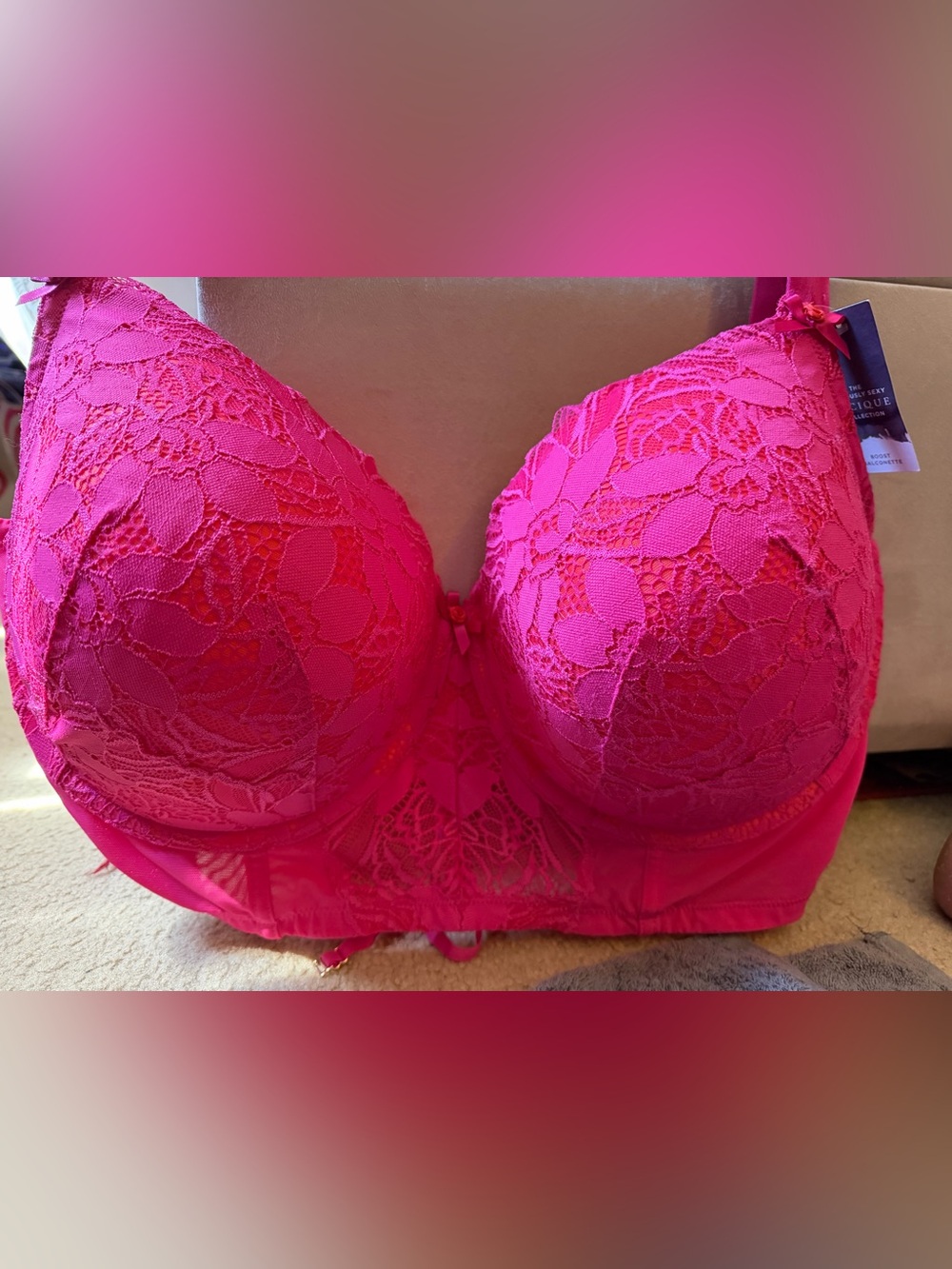 Women's Lace Longline Bra - Vibrant Hot Pink